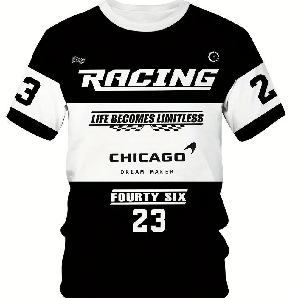 Men's Plus Size Casual T-Shirt, numbers Print, Short Sleeve T shirt Top 2XL